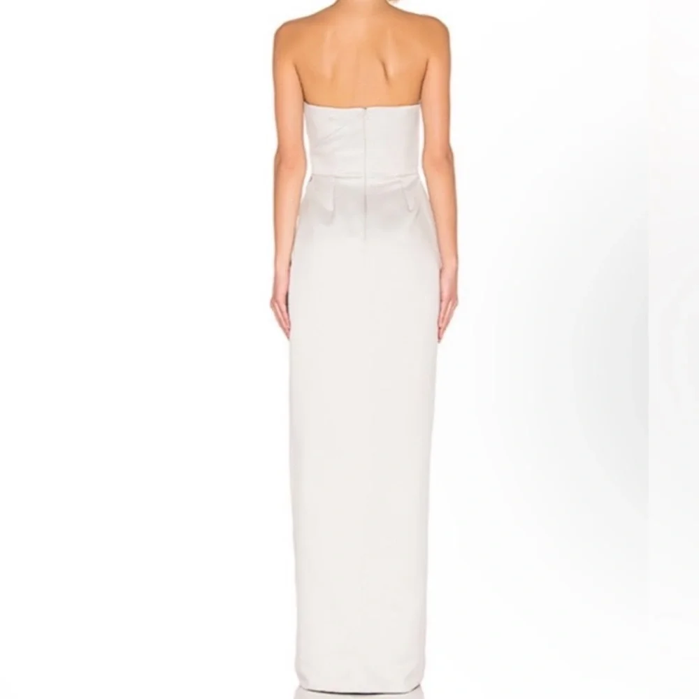 JAY GODFREY Darcy Satin Strapless V Neck Column Gown Maxi Dress W/ Slit -Reemoly - Picture 4 of 7